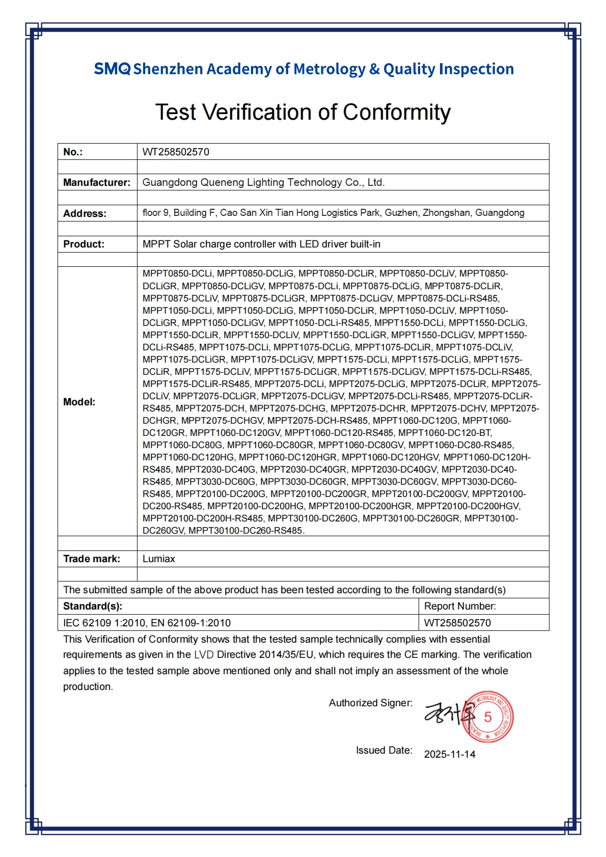 9186730 VOC WT258502570 IEC62109-1