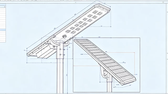 An engineer is designing solar streetlights using CAD software