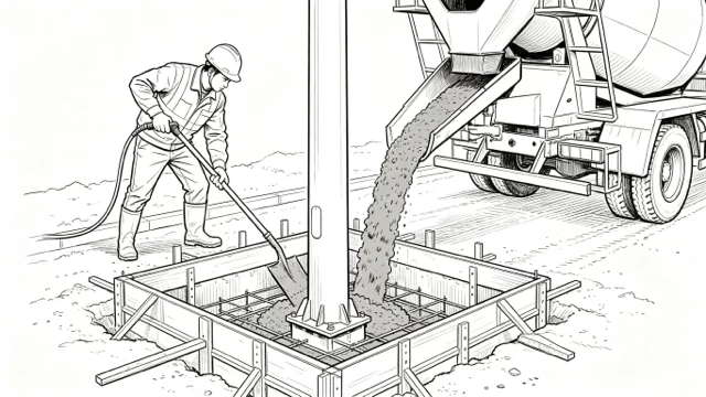 concrete pouring for solar street light pole's reinforced foundation base