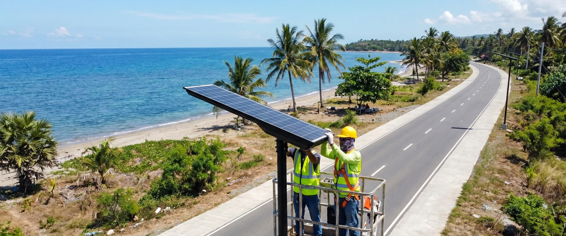 Coastal solar street lighting system with anti corrosion design for seaside roads and port infrastructure