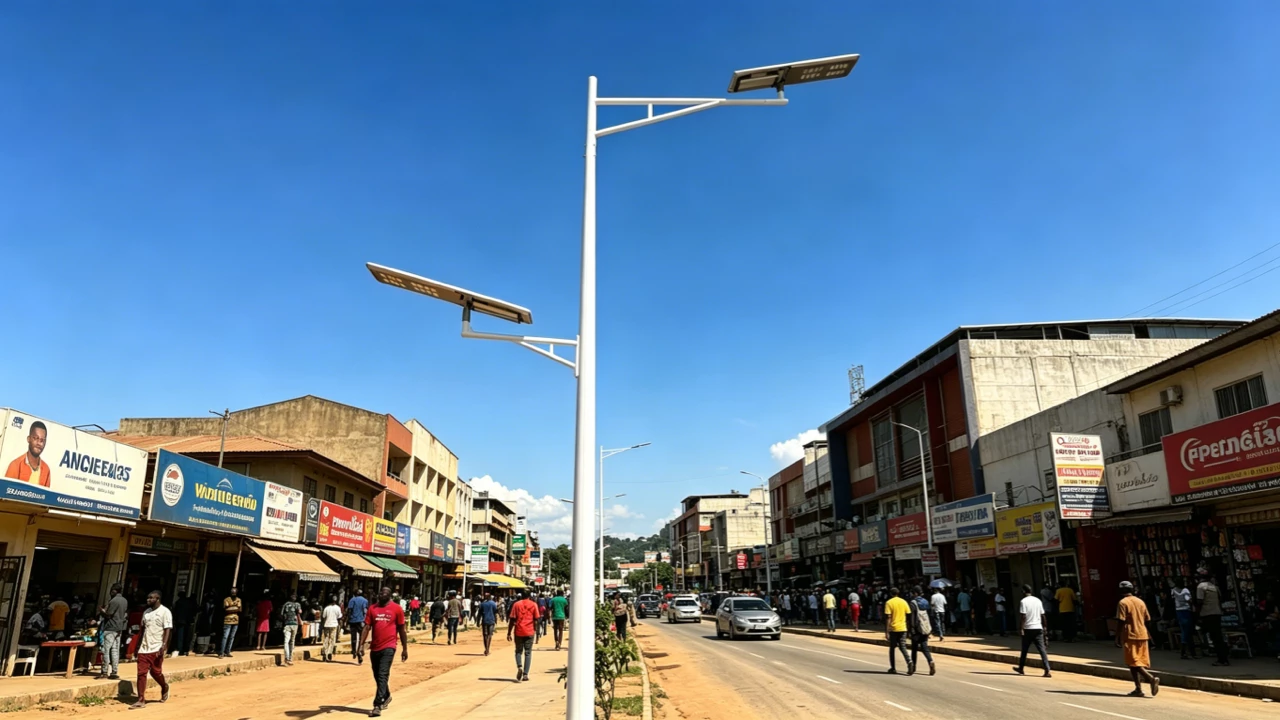 Commercial area integrated solar street light installation