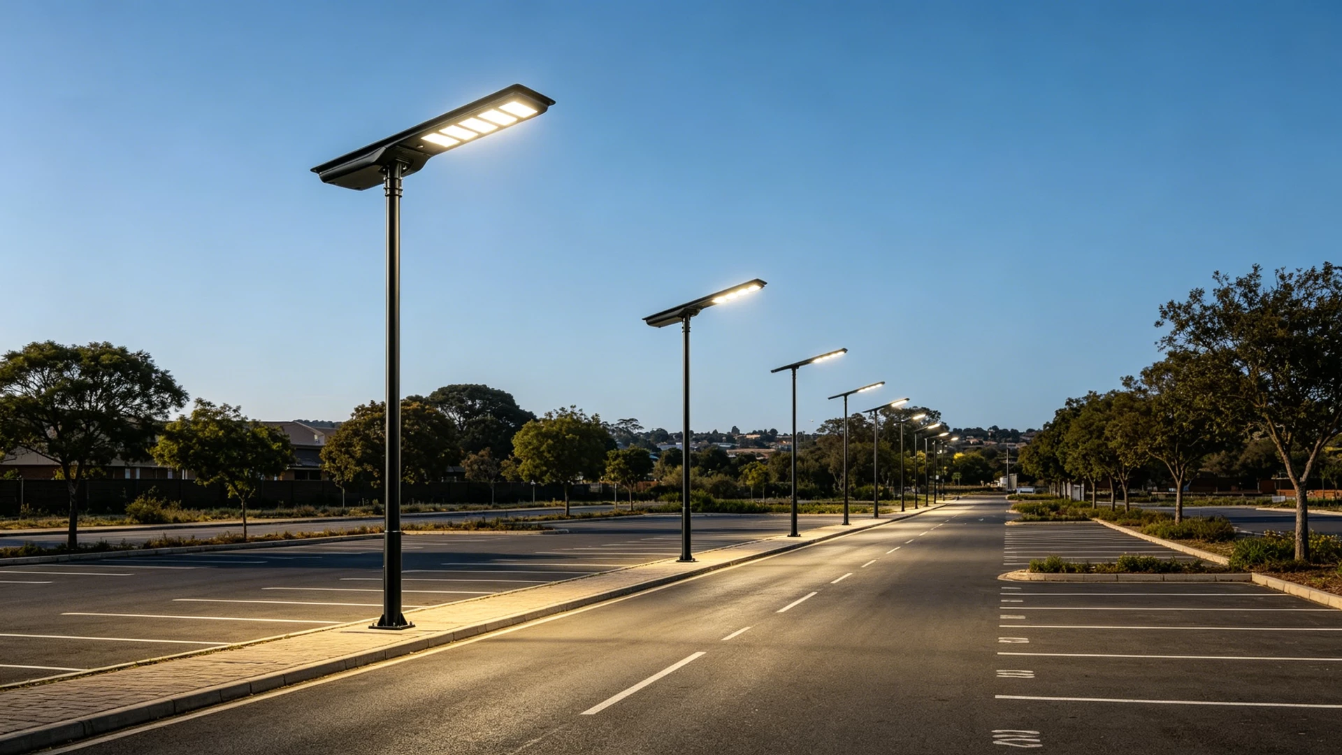 commercial parking lot solar lighting pole arrangement