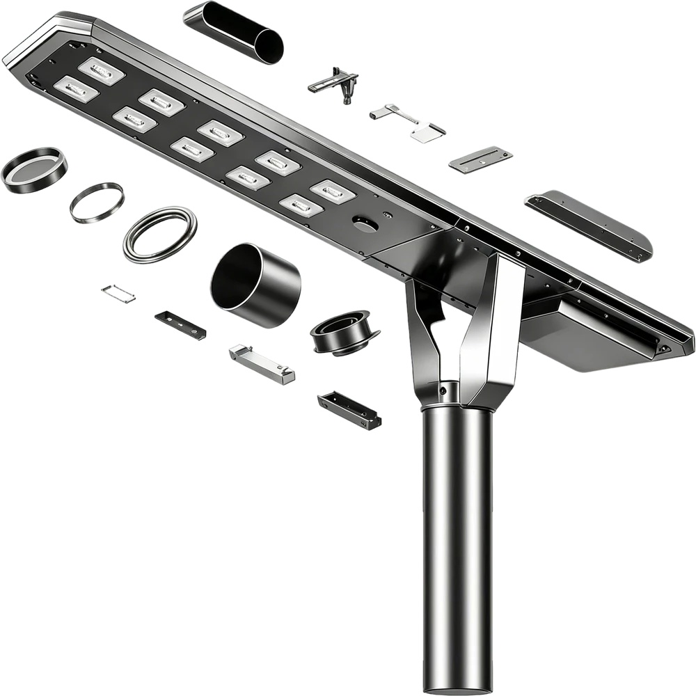 Exploded View of an Integrated Solar Street Light Structure Queneng Luyan