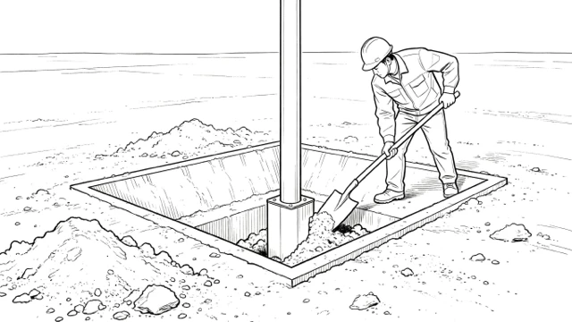 site excavation for solar street light pole concrete foundation installation