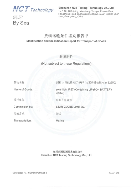 Identification and Classification Report for Transport of Goods