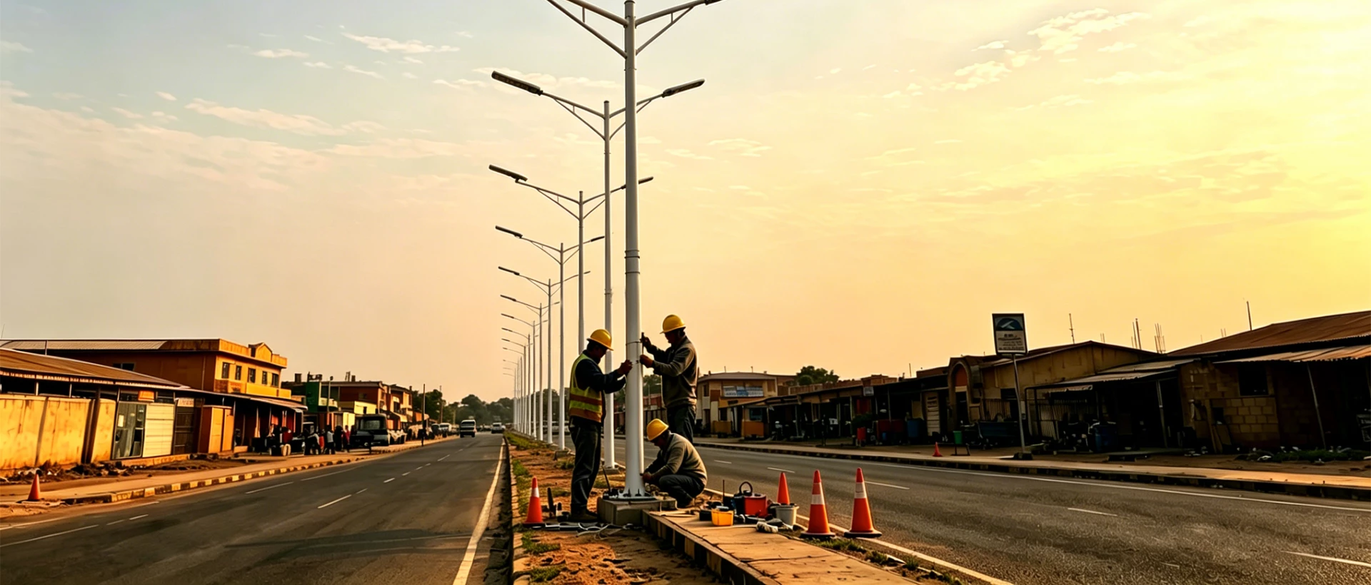 Installation process of QN-YY 8m 60W all-in-one solar street light