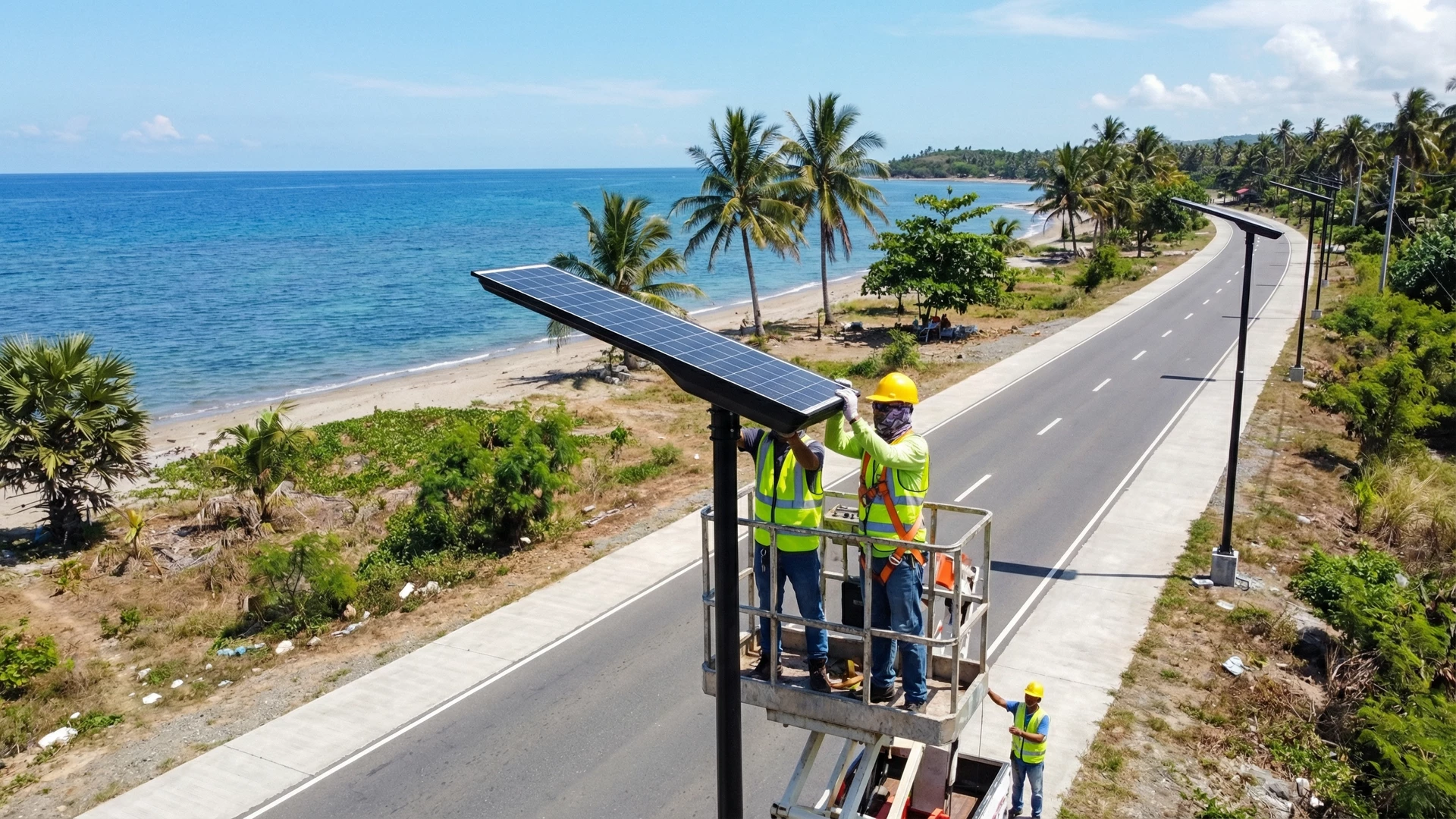 integrated solar street light for tropical coastal road lighting