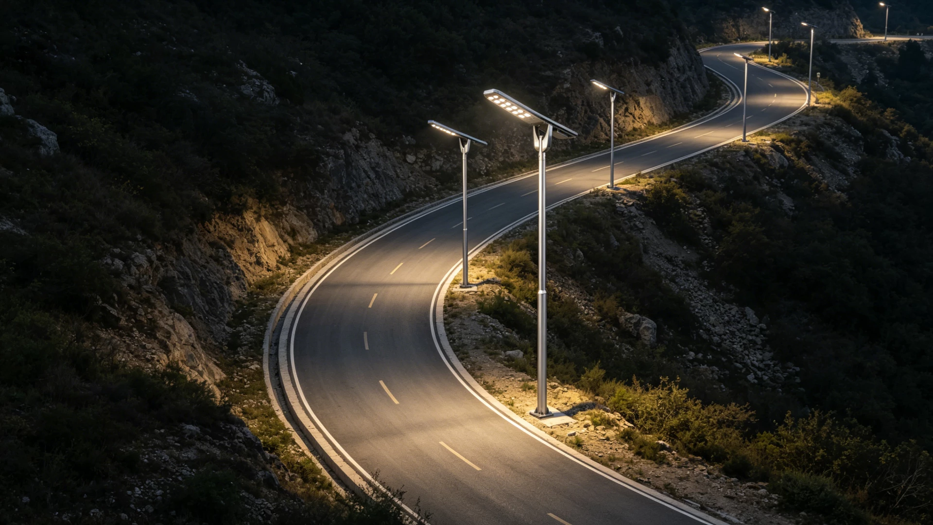Integrated solar street light system installed on municipal roadway project