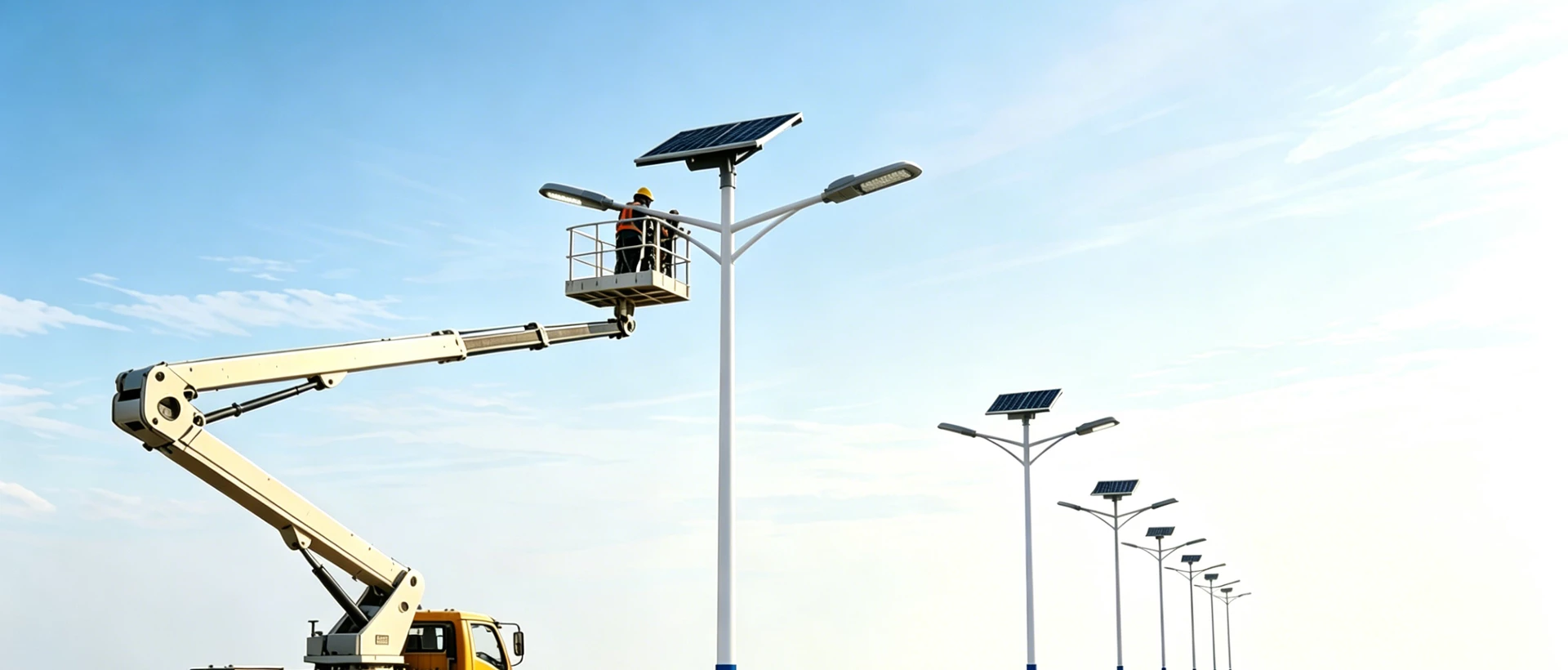 integrated solar street lights installed on urban streets