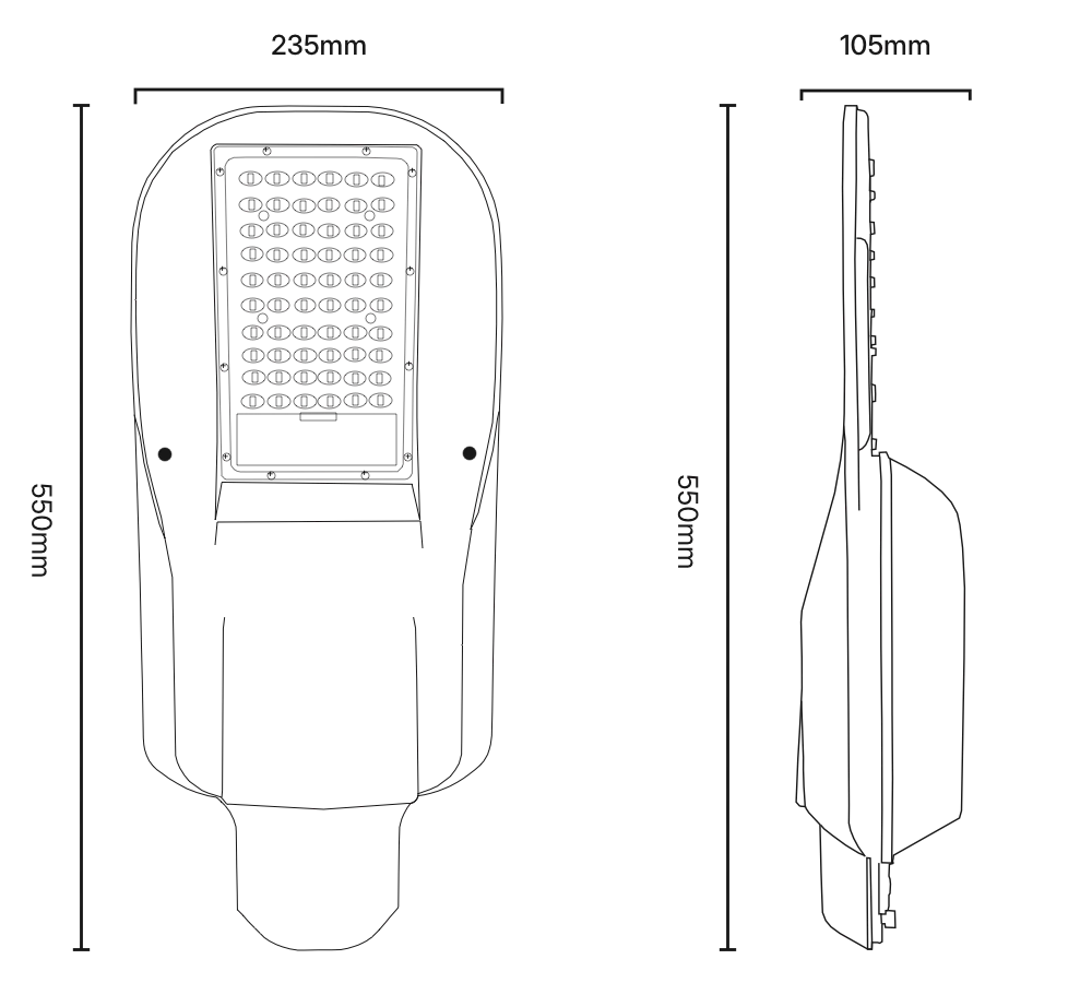 Luyi Integrated Solar Street Light body Line Drawing