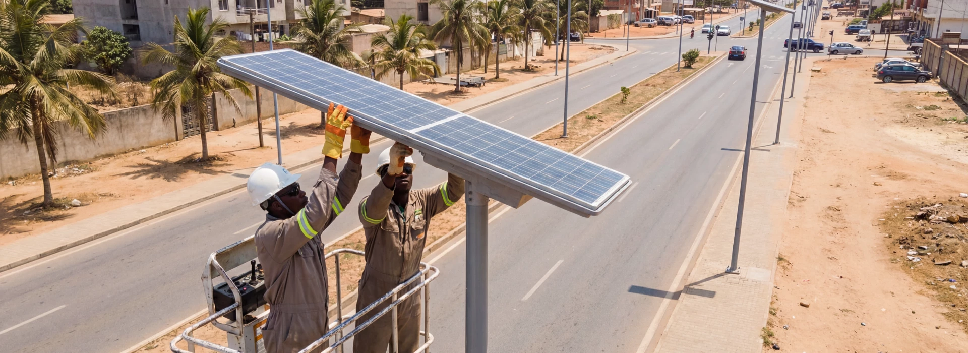municipal solar street light installation in Ghana