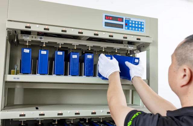 Quality control testing for solar street light lithium batteries at factory aging test station