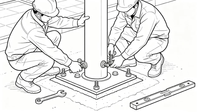 installing galvanized solar street light pole on reinforced concrete foundation