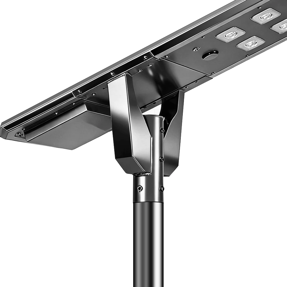 Solar street light mounted on galvanized steel lighting pole