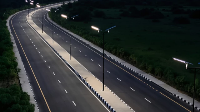 Solar street lighting system installed along highway roads