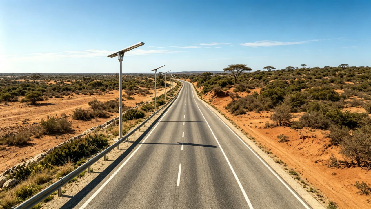 Solar street lights installed on highway infrastructure project