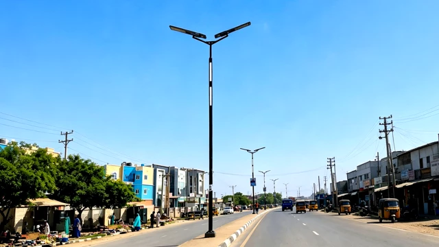 Solar street lights installed on urban municipal roads