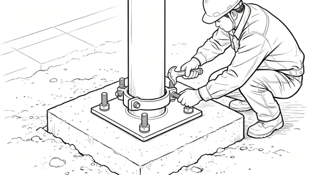 final tightening of anchor bolts for secure solar street light pole installation